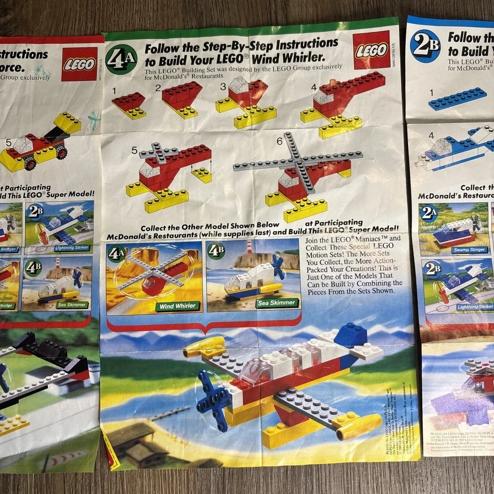 Vintage 1989 McDonalds Happy Meal LEGO‎ 3  Building Sets Car Plane Helicopter